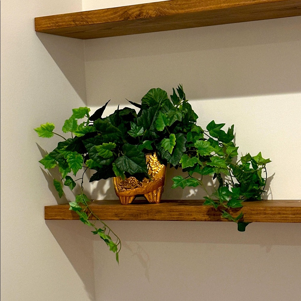 Faux Green Plant in Gold Vase